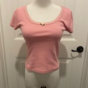 Pink Lace Trim Women's Top
